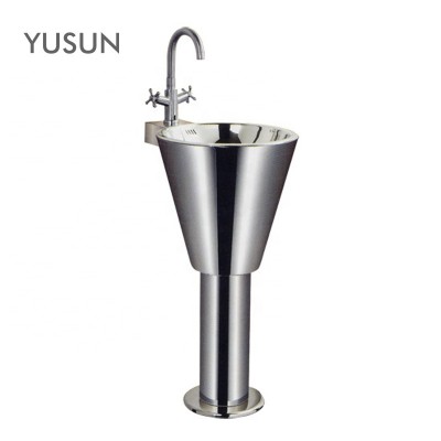 YUSUN Public Stainless Steel Floor Standing Wash Hand Basin With Pedestal