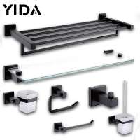 Black Towel Rack Glass Wall Shelf Bar Toilet Brush And Paper Holder Black Rail Soap Dish Towel Hook Bathroom Accessories Set