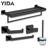 European modern style Hotel stainless steel bathroom hardware set sanitary accessories matte black towel holder clothes rack